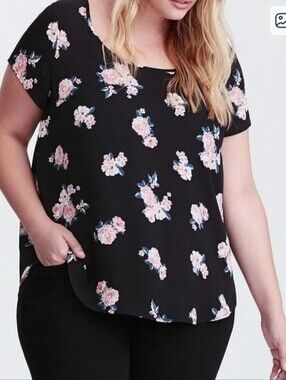 Torrid Semi sheer Floral Print Blouse With Open Back Plus Size 2X
